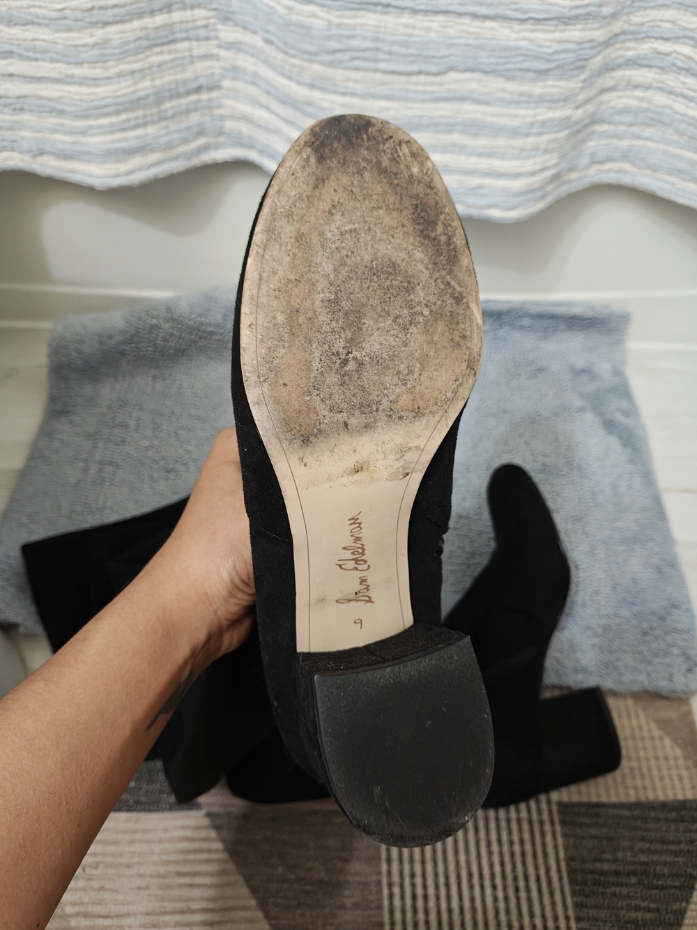 Over-the-Knee Black Suede Block Heel Boots - Picture 9 of 10